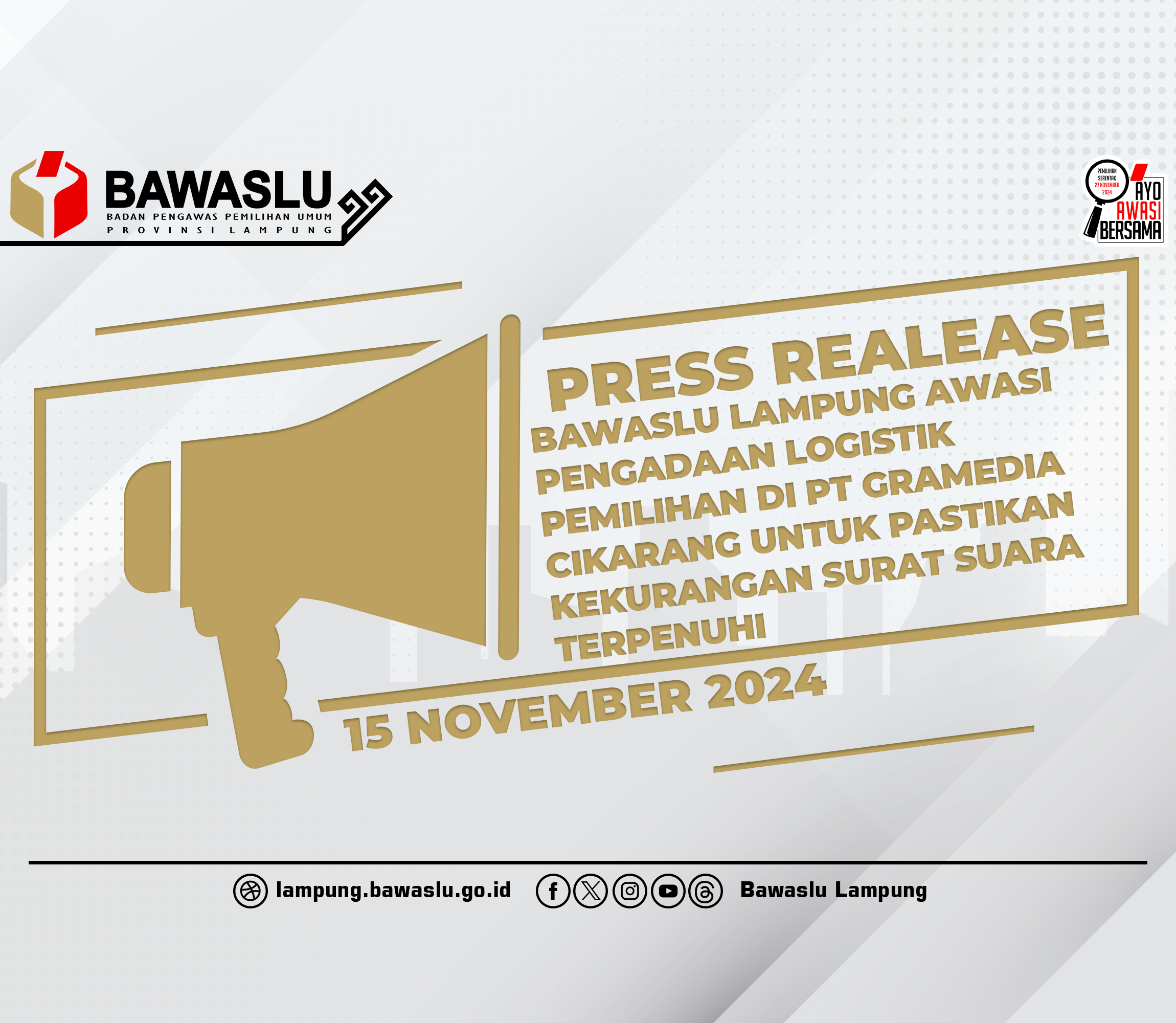 Bawaslu Lampung Awasi Pengadaan Logistik Pemilihan Di PT Gramedia Cikarang Untuk Pastikan Kekurangan Surat Suara Terpenuhi