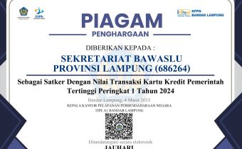 Bawaslu Lampung Raih Kembali Penghargaan Dari KPPN Bandar Lampung